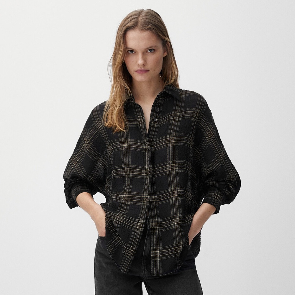 MASSIMO DUTTI CHECK SHIRT WITH POLO COLLAR size medium